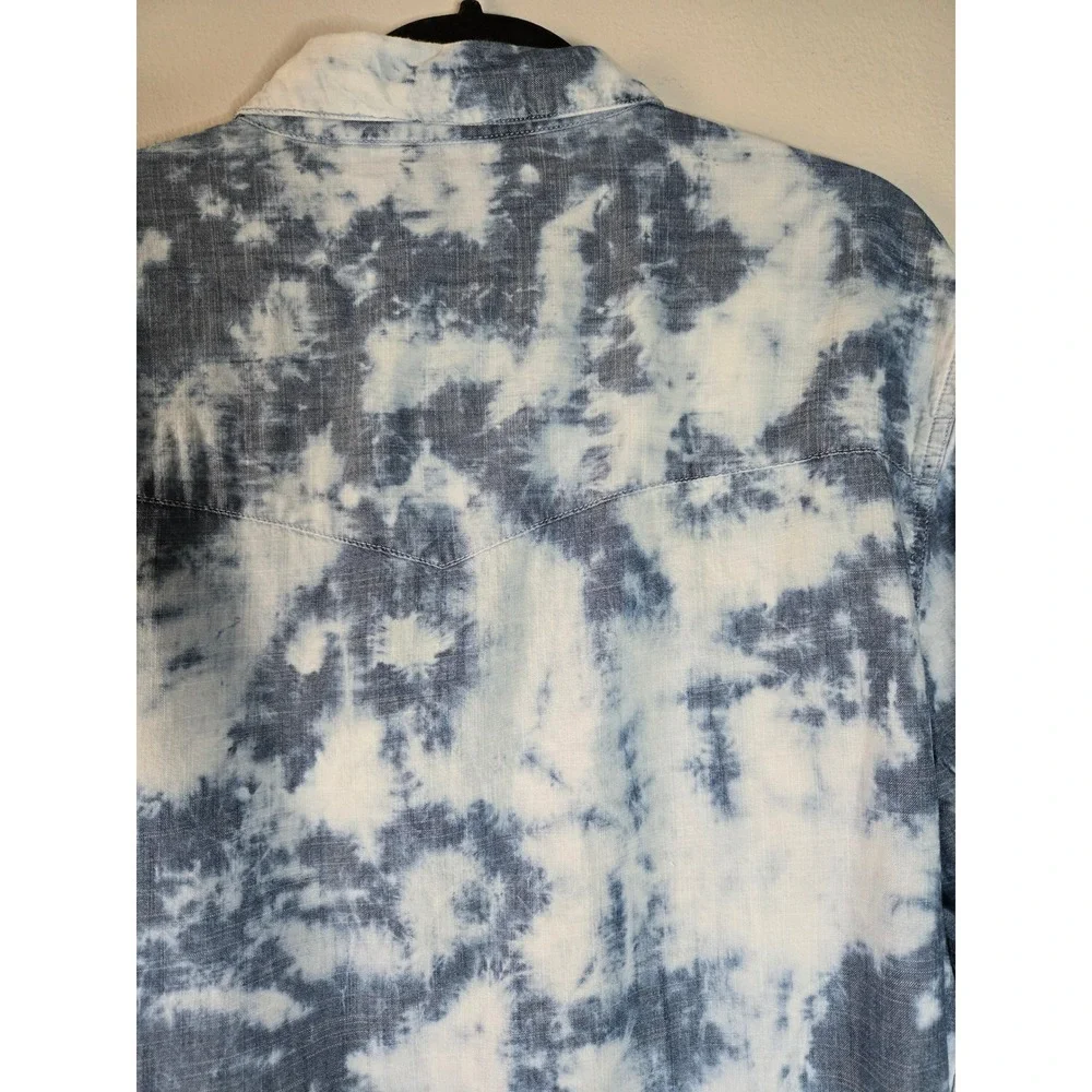 True Religion Tie Dye Western Shirt‎ Indigo Bleached Snap Button Denim